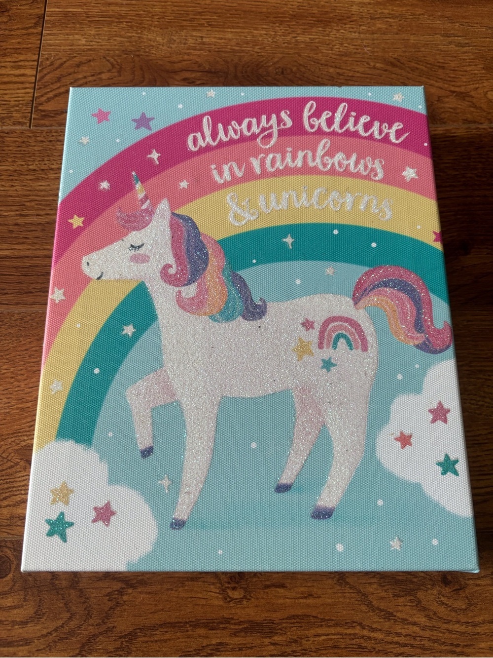 Sparkly Rainbow Unicorn Canvas Wall Art